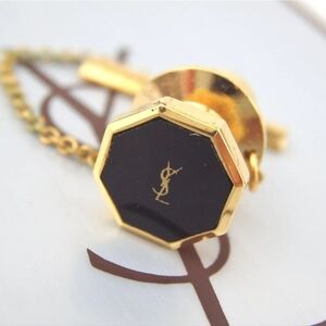 Authentic YVES SAINT LAURENT YSL Logo Tie Tuck Pin metal